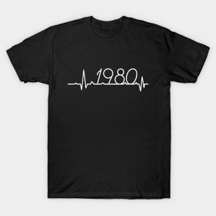 40th Birthday Gift 1980 Heartbeat T-Shirt